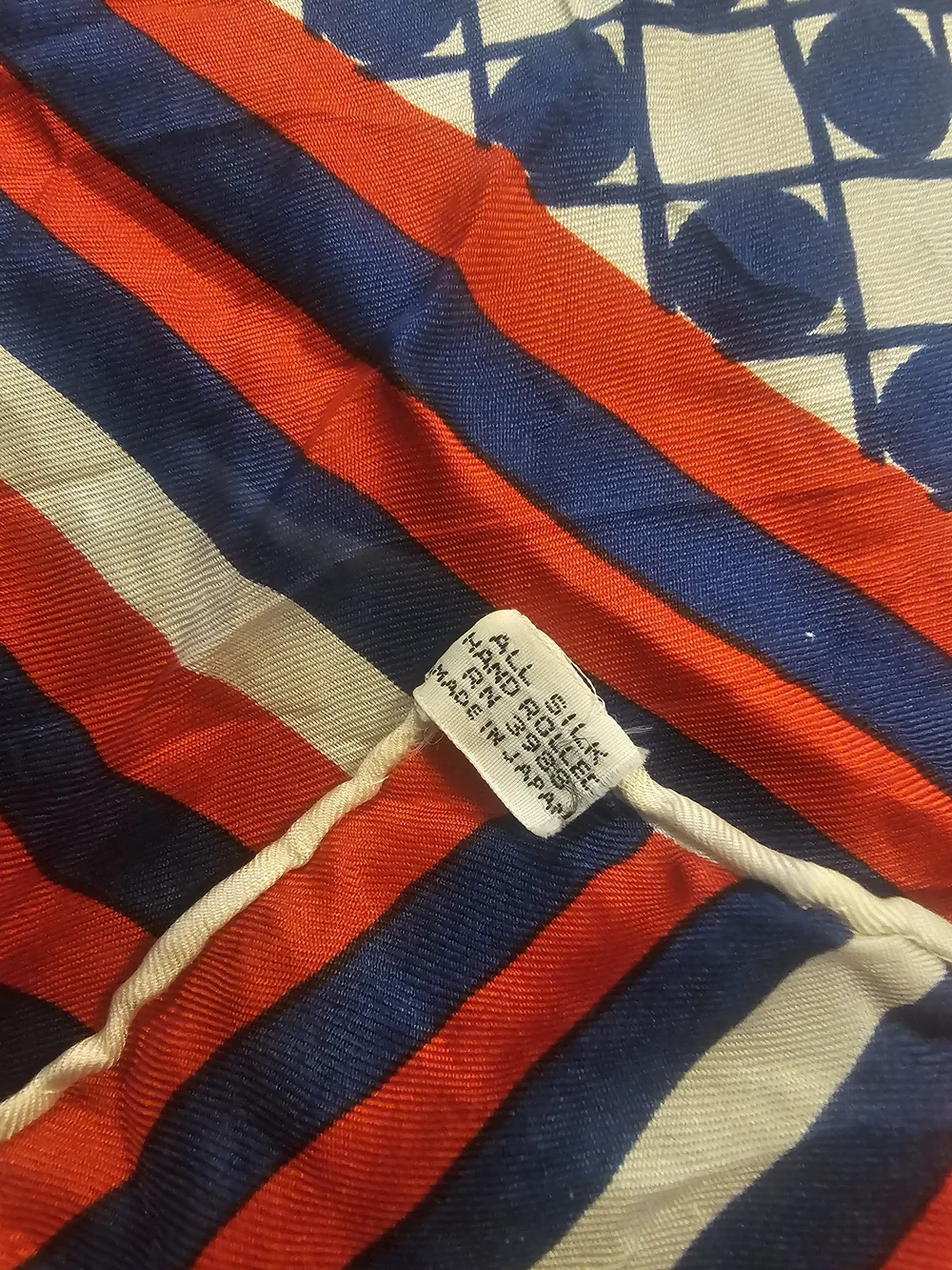 Vintage Glentex Pure Silk Oblong Scarf Hand Rolled Retro Geometric Made In Japan